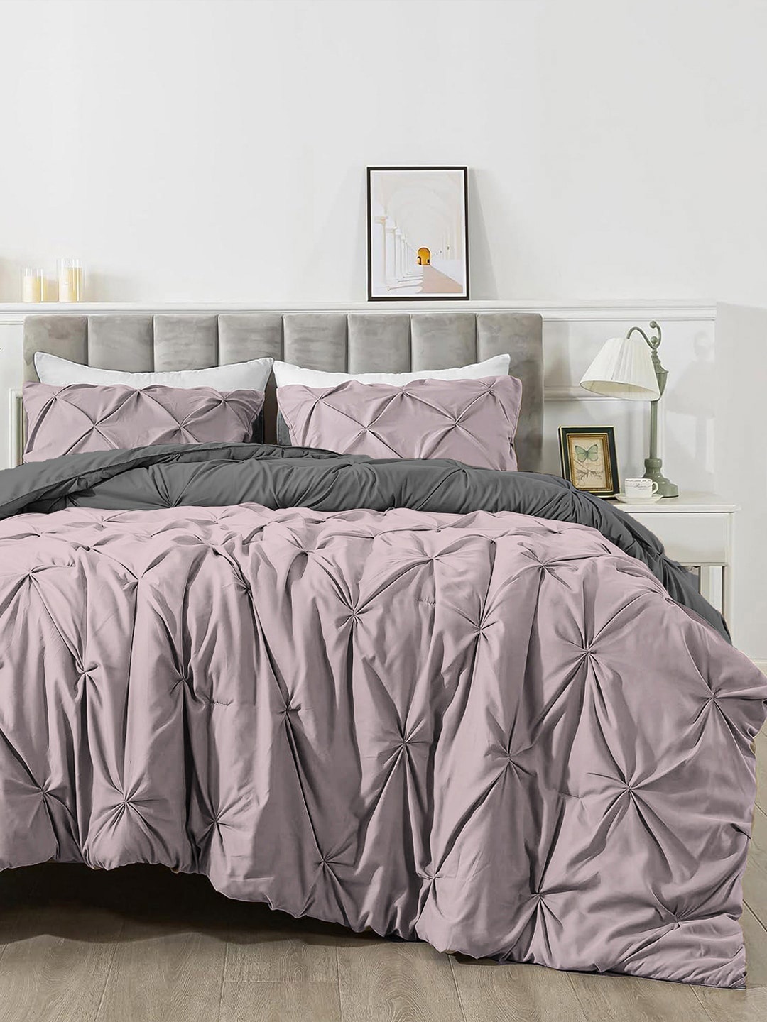 

THE WHITE MOSS Pink & Grey 3 Pieces AC Room 150 GSM Reversible Single Bed Comforter