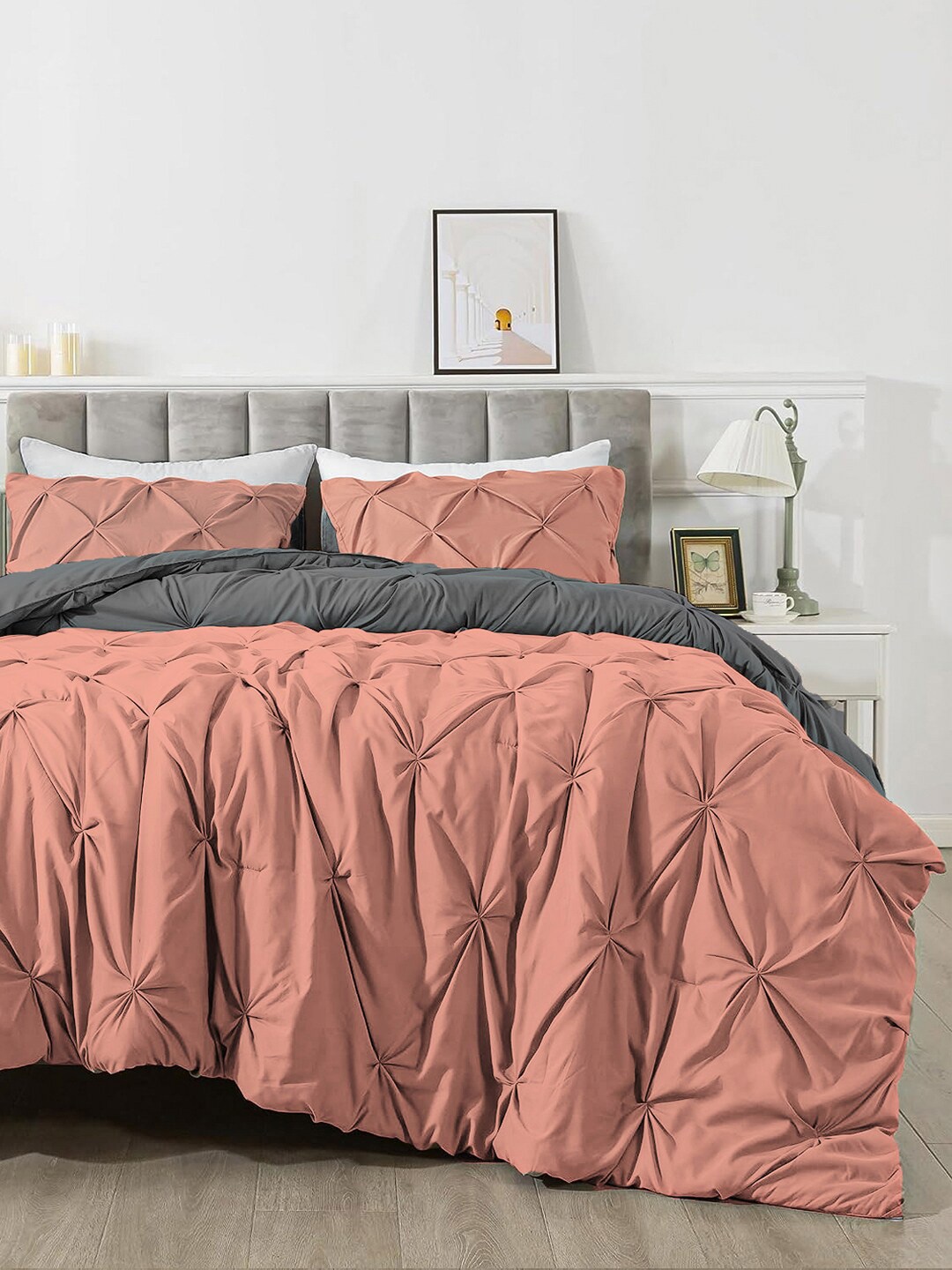 

THE WHITE MOSS Coral & Grey 3 Pieces AC Room 150 GSM Reversible Single Bed Comforter