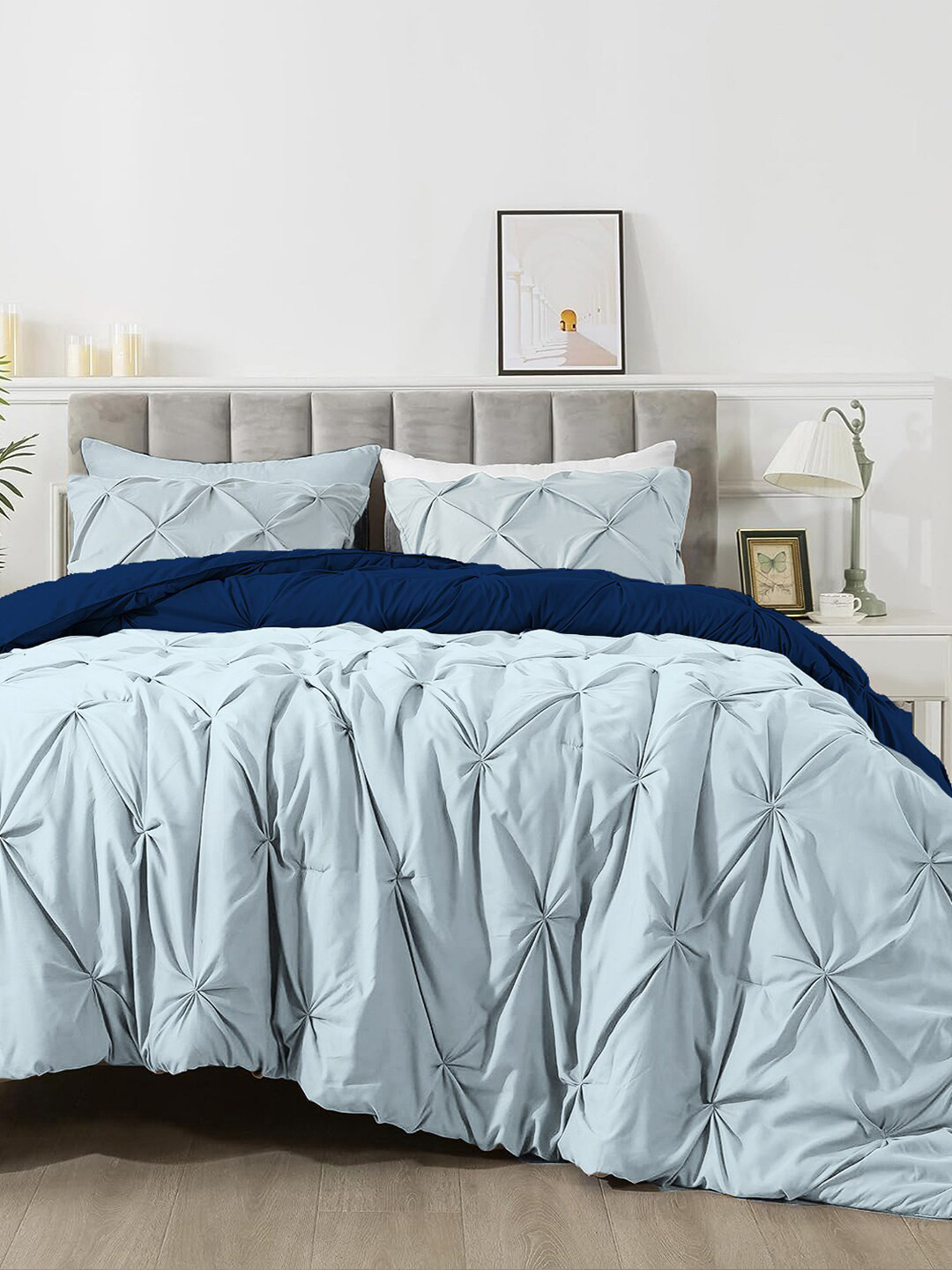 

THE WHITE MOSS Turquoise Blue & Blue 3 Pieces 150 GSM Reversible Single Bed Comforter