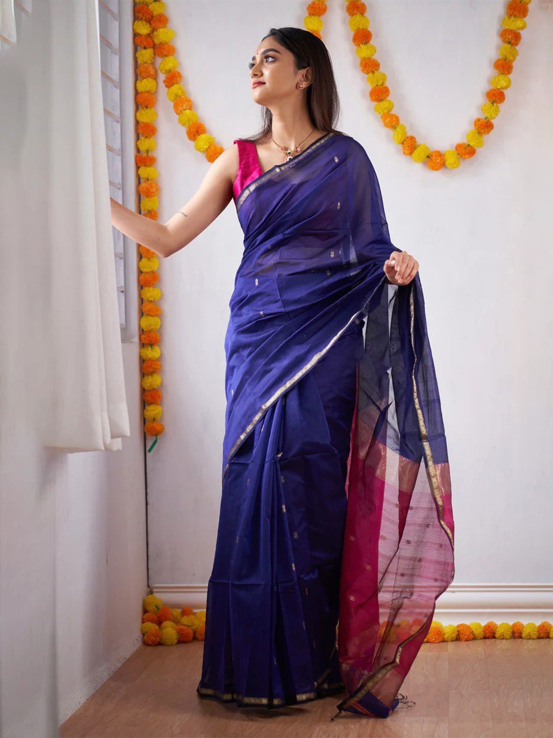 

Visit Wear Ethnic Motifs Woven Design Zari Kanjeevaram Saree, Blue