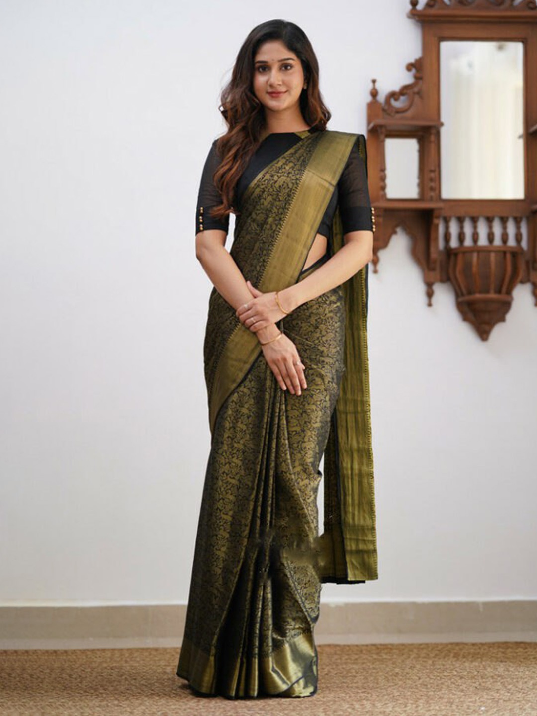 

Visit Wear Ethnic Motifs Woven Design Art Silk Banarasi Saree, Black