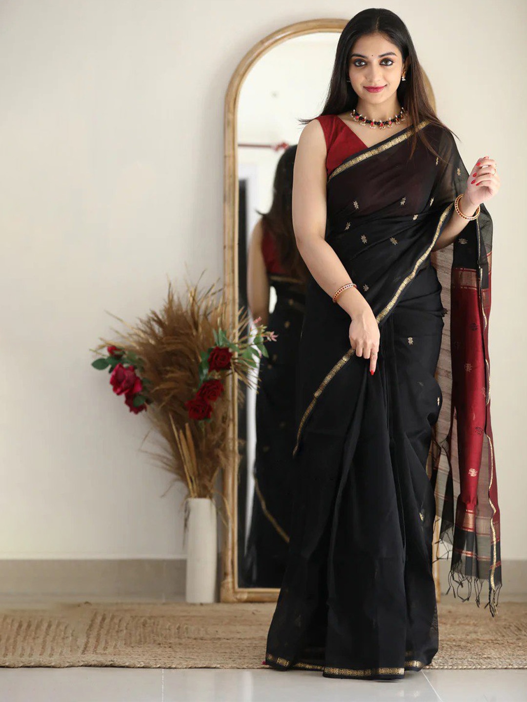 

Visit Wear Ethnic Motifs Woven Design Zari Kanjeevaram Saree, Black