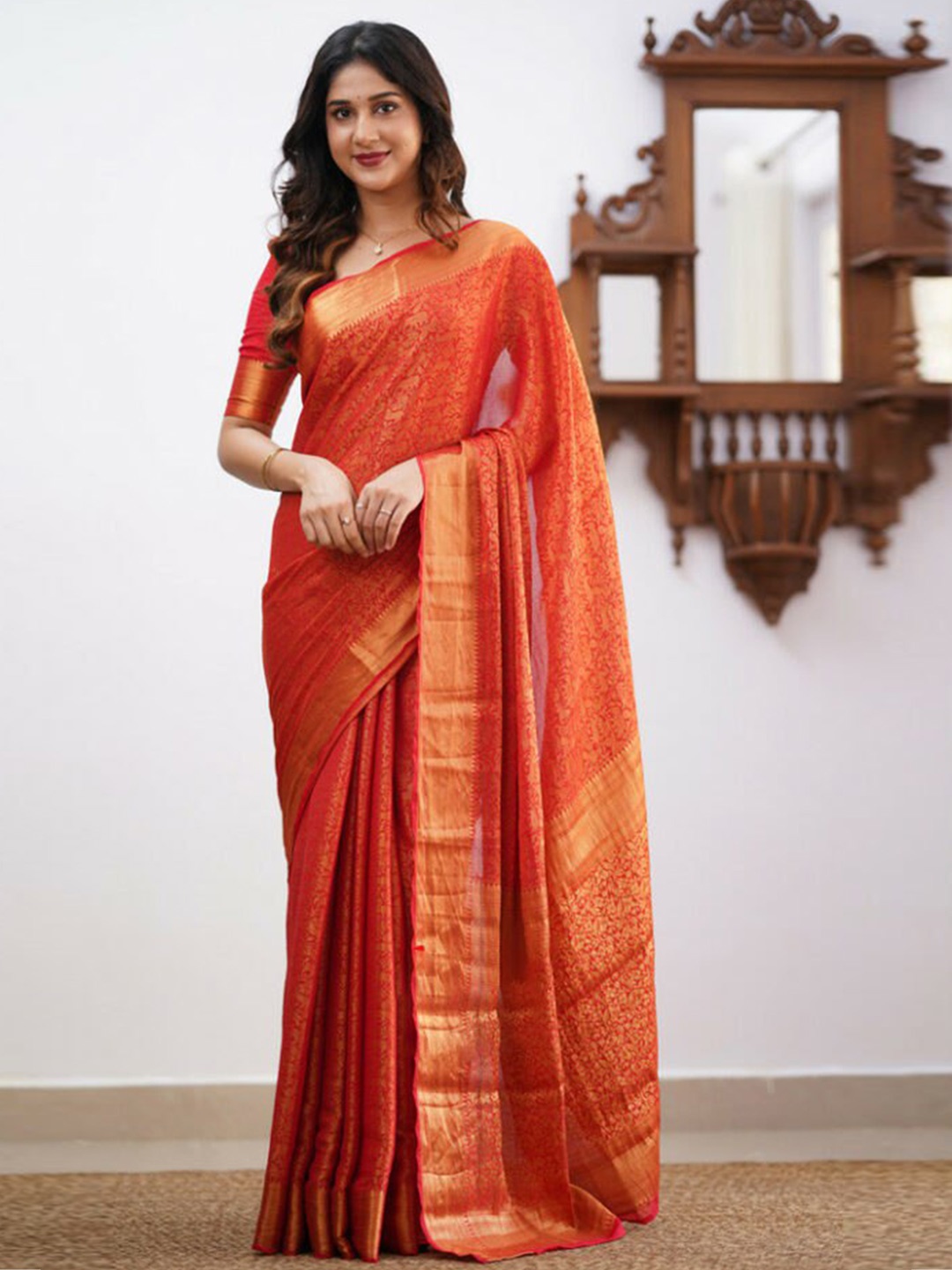 

Visit Wear Ethnic Motifs Woven Design Zari Banarasi Saree, Orange