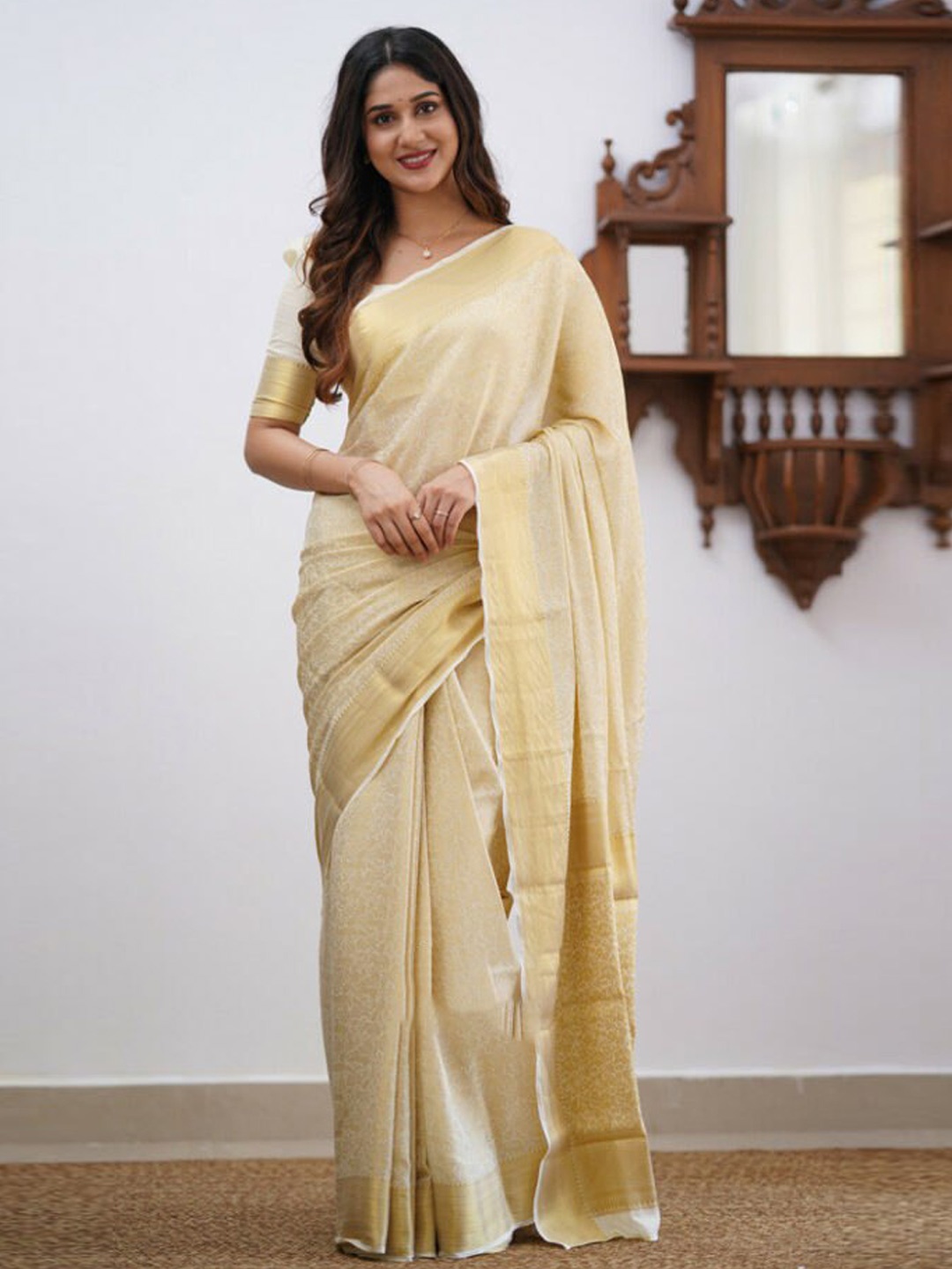 

Visit Wear Woven Design Art Silk Kanjeevaram Saree, Cream