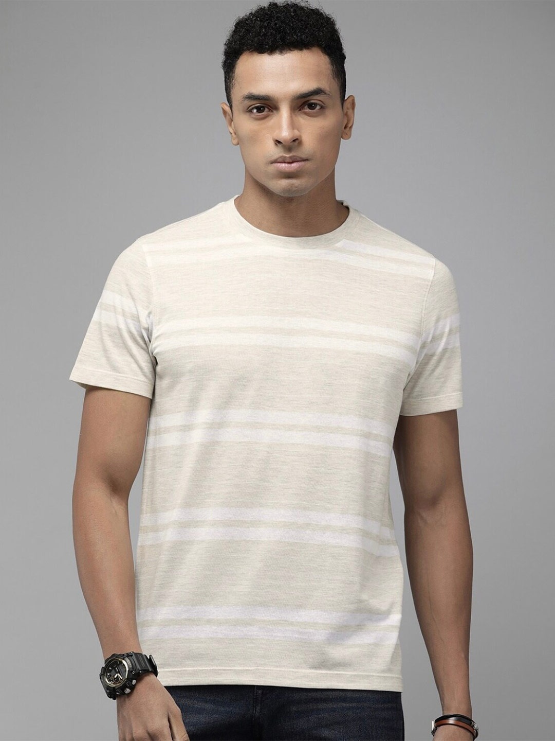 

The Roadster Lifestyle Co. Horizontal Stripes Tshirt, Beige