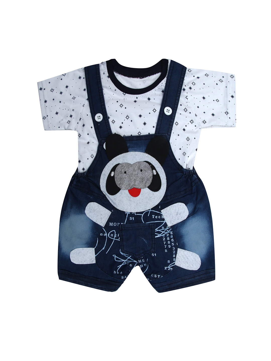 

BAESD Infants Printed Cotton Dungaree With T-Shirt, Blue