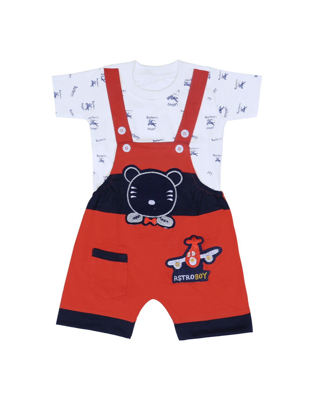 

BAESD Infants Printed Cotton Dungaree With T-Shirt, Orange