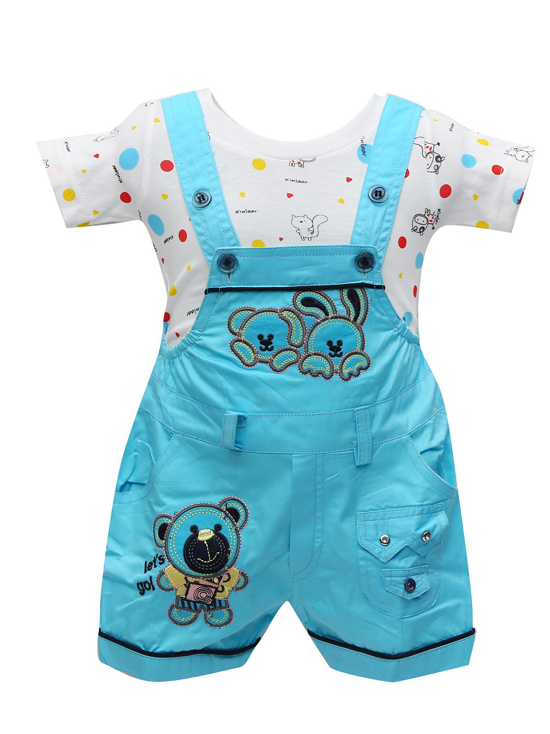 

BAESD Kids Graphic Embroidered Dungaree With T-Shirt, Blue