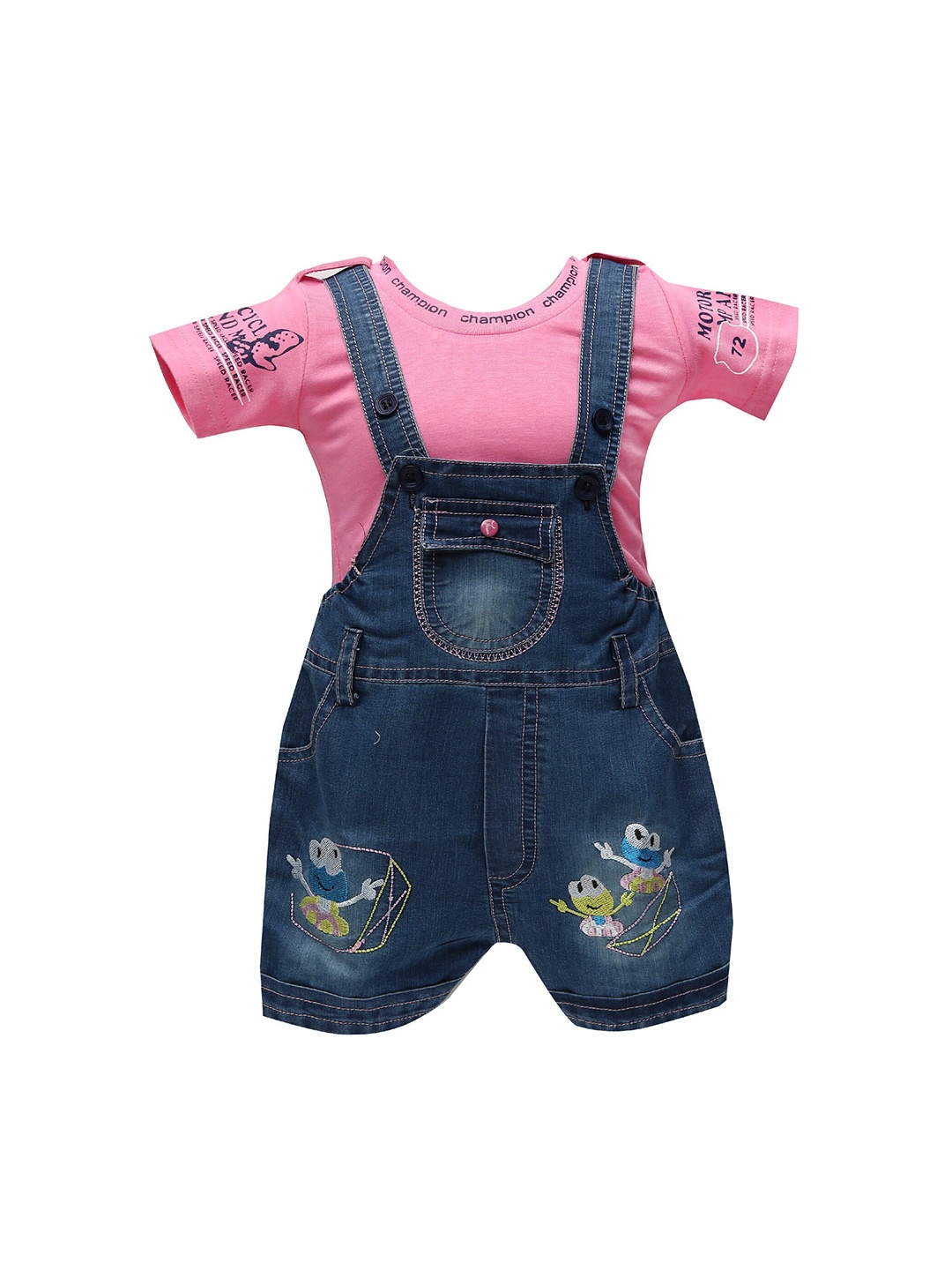 

BAESD Kids Printed Cotton Denim Dungaree With T-Shirt, Pink