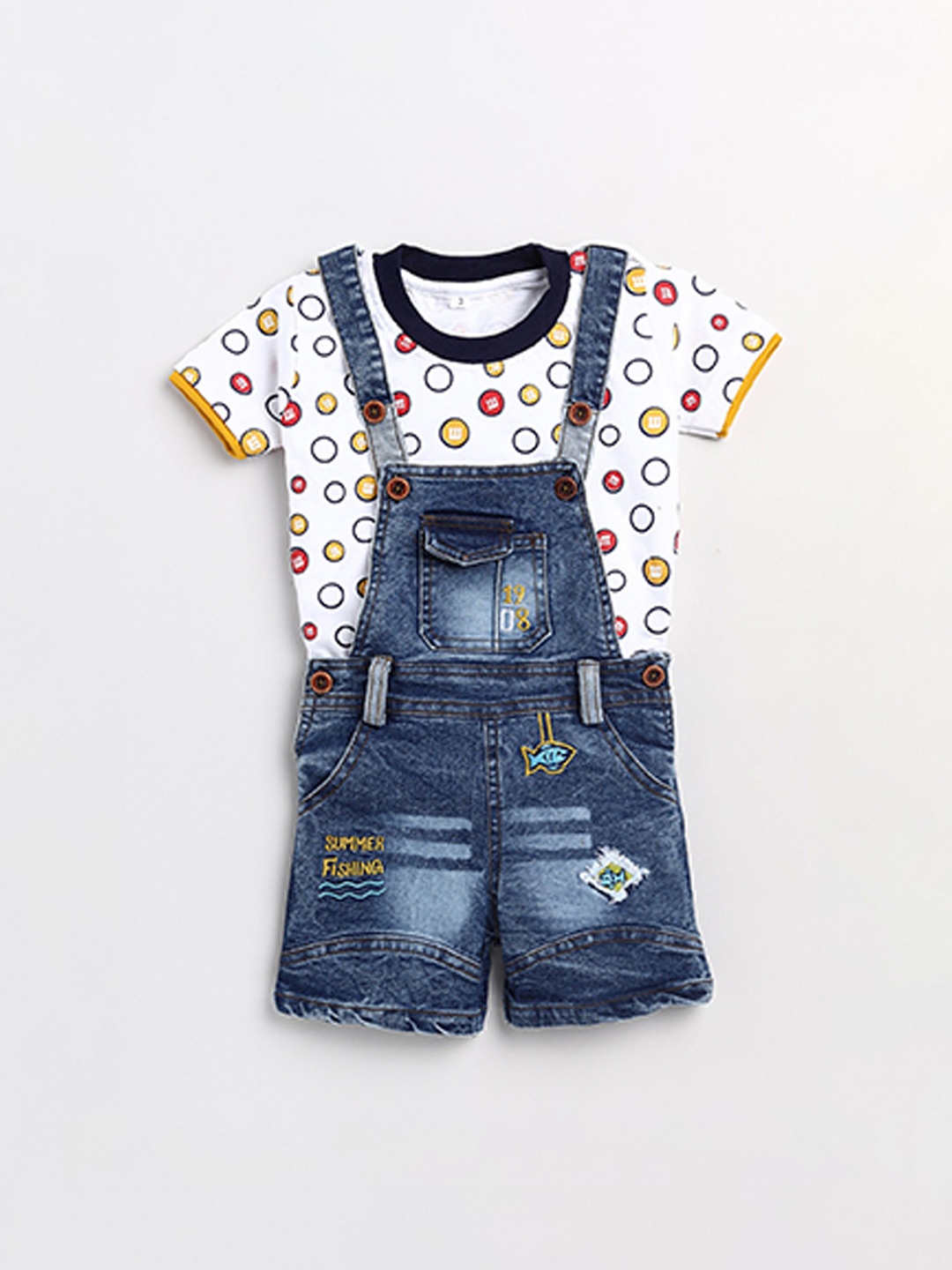 

BAESD Infants Printed Cotton Denim Dungaree T-Shirt, Blue