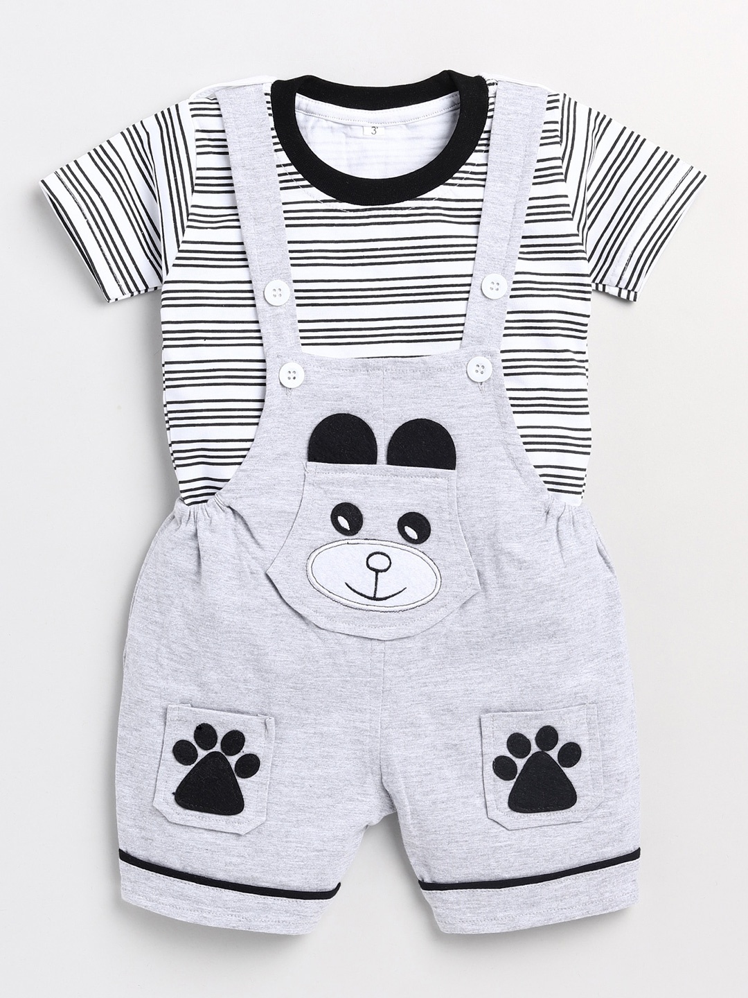 

BAESD Kids Printed Dungaree With T-Shirt, Grey