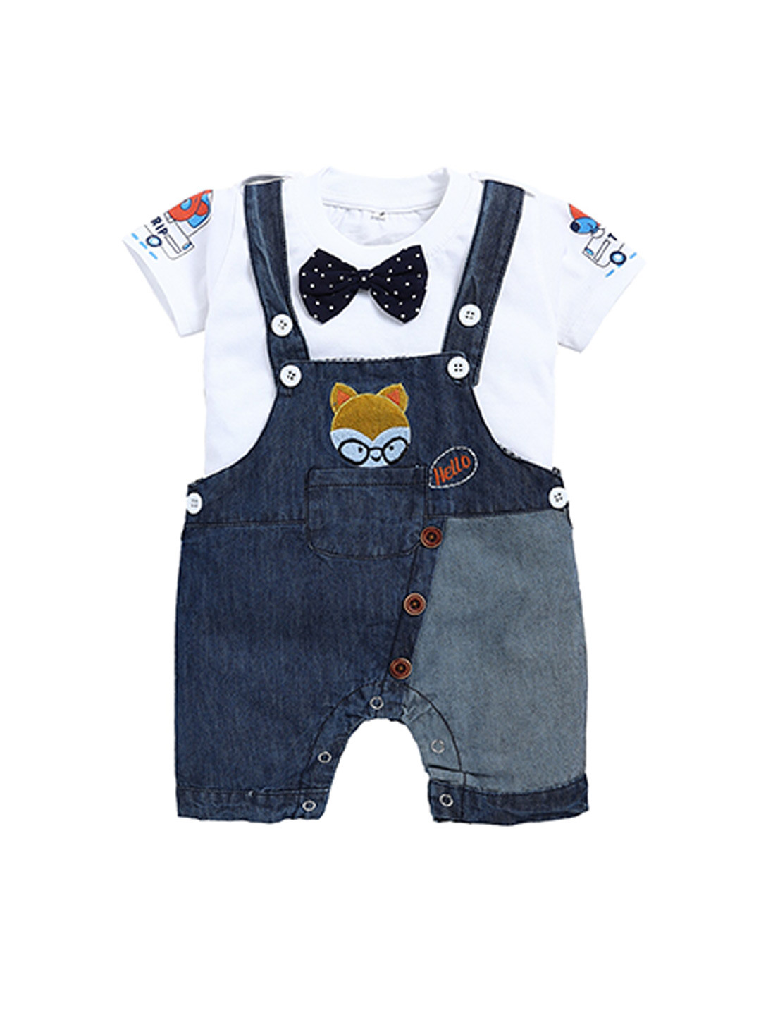 

BAESD Infant Boys Embroidered Denim Dungaree With T-Shirt, Blue