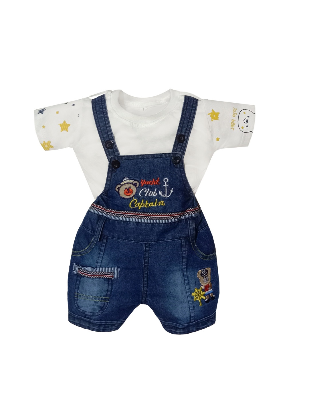 

BAESD Infans Embroidered Cotton Dungaree With T-Shirt, Blue