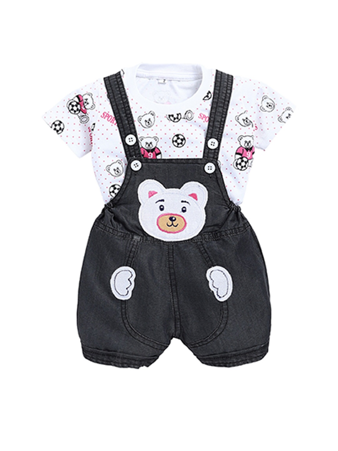 

BAESD Infants Embroidered Cotton Denim Dungaree With T-Shirt, Black