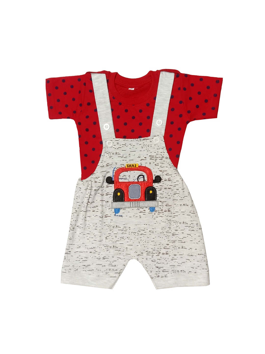 

BAESD Infants Printed Pure Cotton Dungaree With T-Shirt, Red