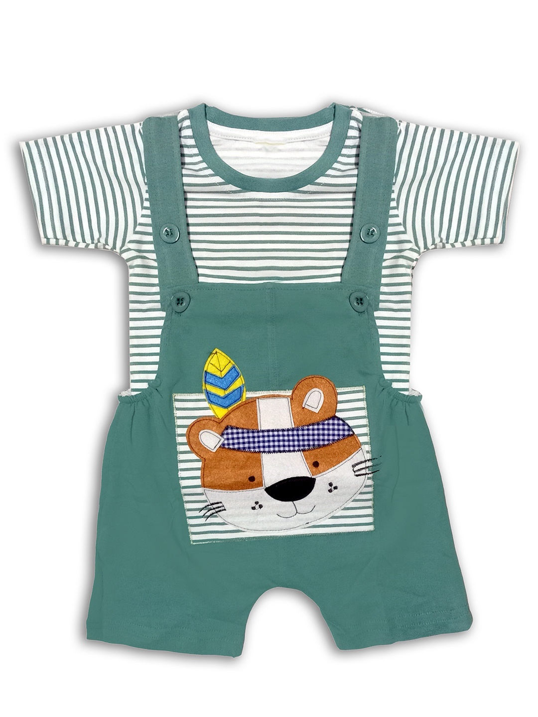 

BAESD Infants Striped Cotton Dungaree With T-Shirt, Green