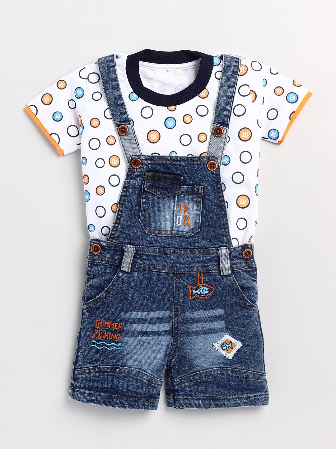 

BAESD Infants Printed Denim Dungarees with T-Shirt, Blue