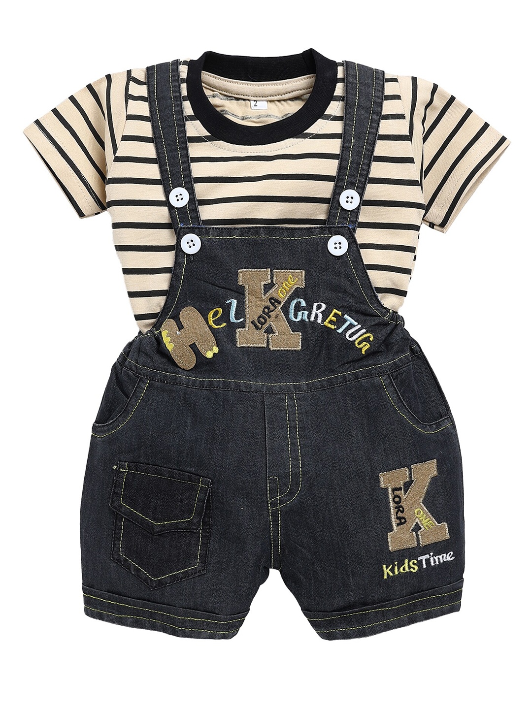 

BAESD Infants Striped Cotton Dungaree With T-Shirt, Black