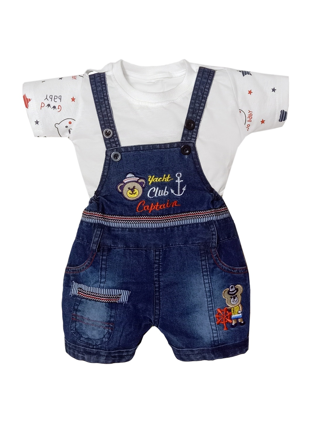 

BAESD Infants Printed Denim Dungarees, Blue