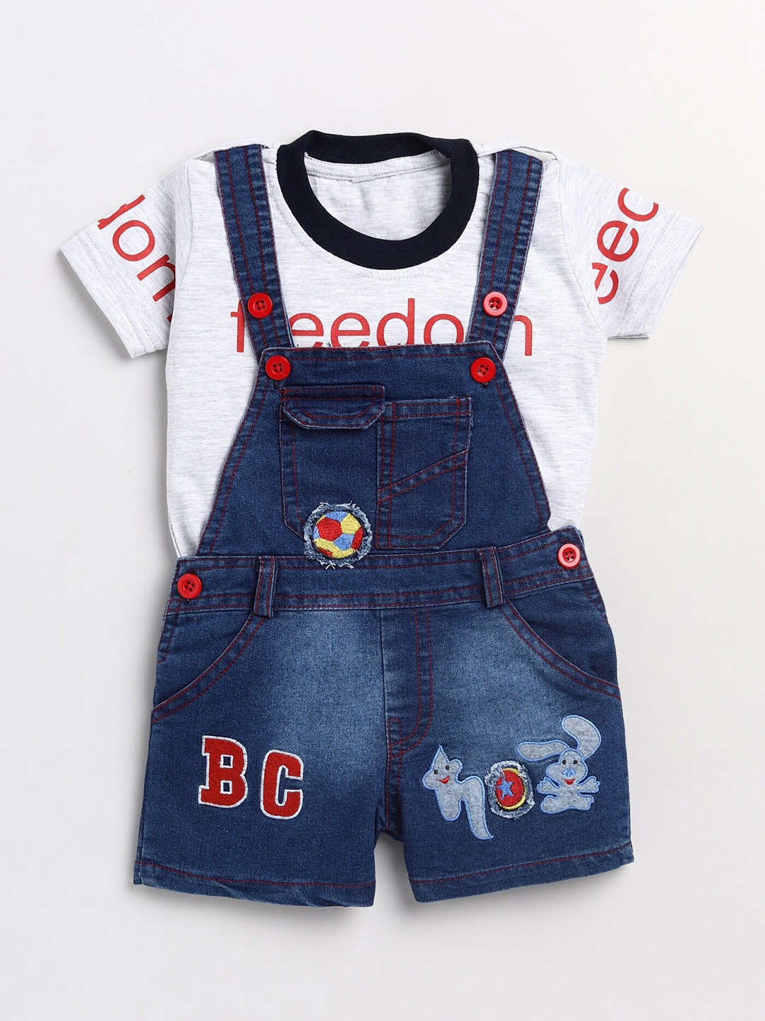 

BAESD Infants Printed Cotton Denim Dungaree With T-Shirt, Blue