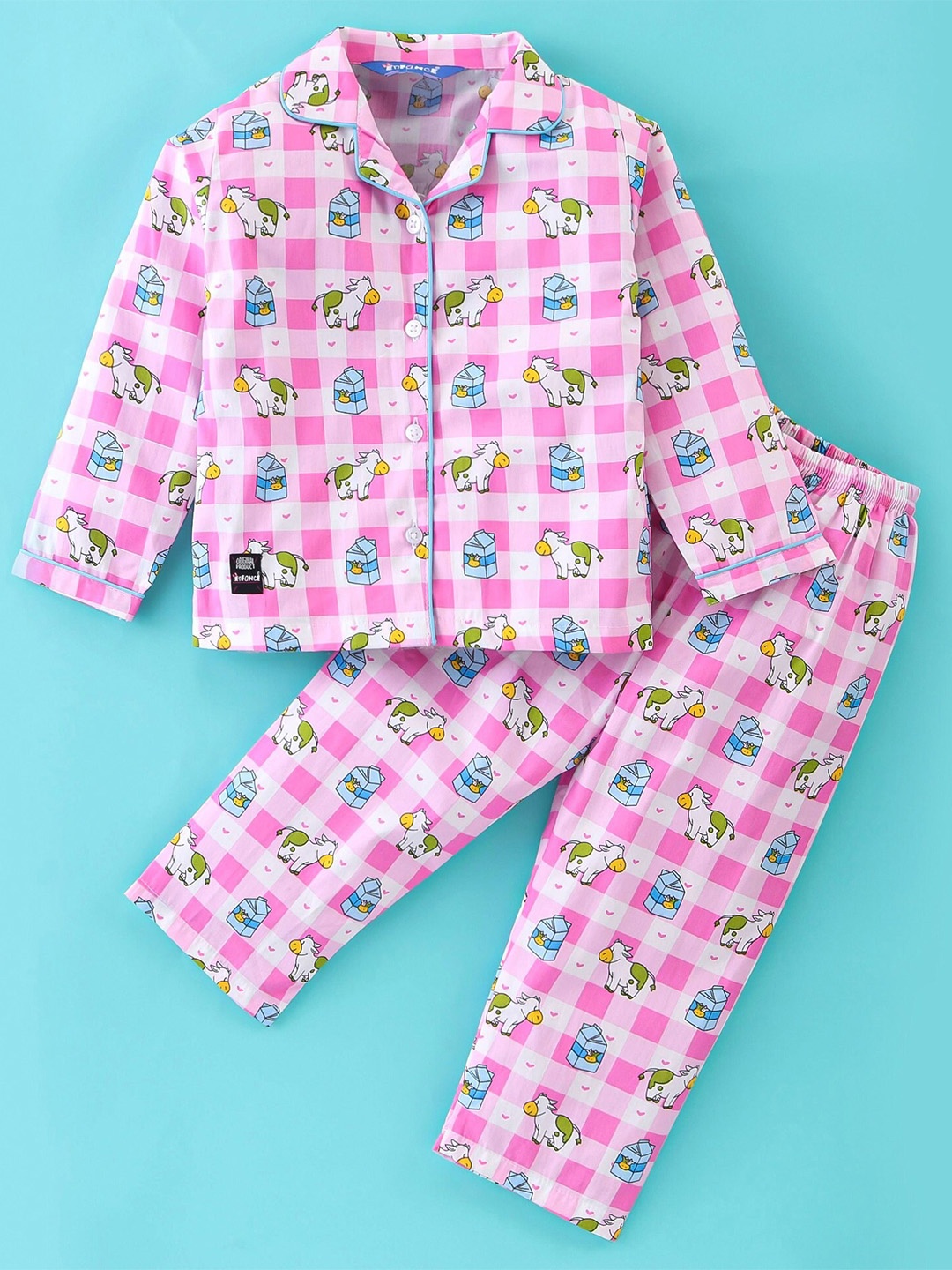 

Enfance Kids Printed Lapel Collar Pure Cotton Night suits, Pink