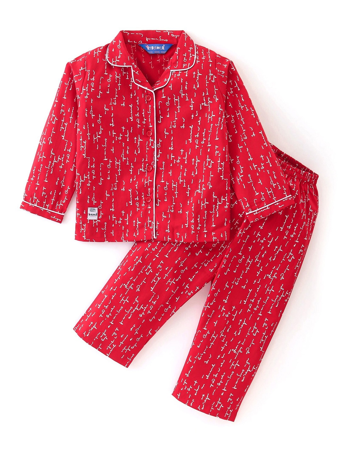 

Enfance Kids Printed Lapel Collar Pure Cotton Night suits, Red