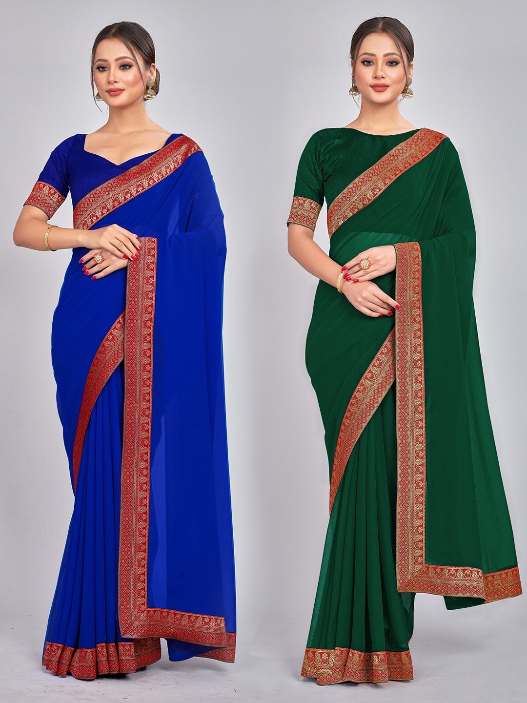 

CastilloFab Selection Of 2 Pure Georgette Zari Saree, Blue