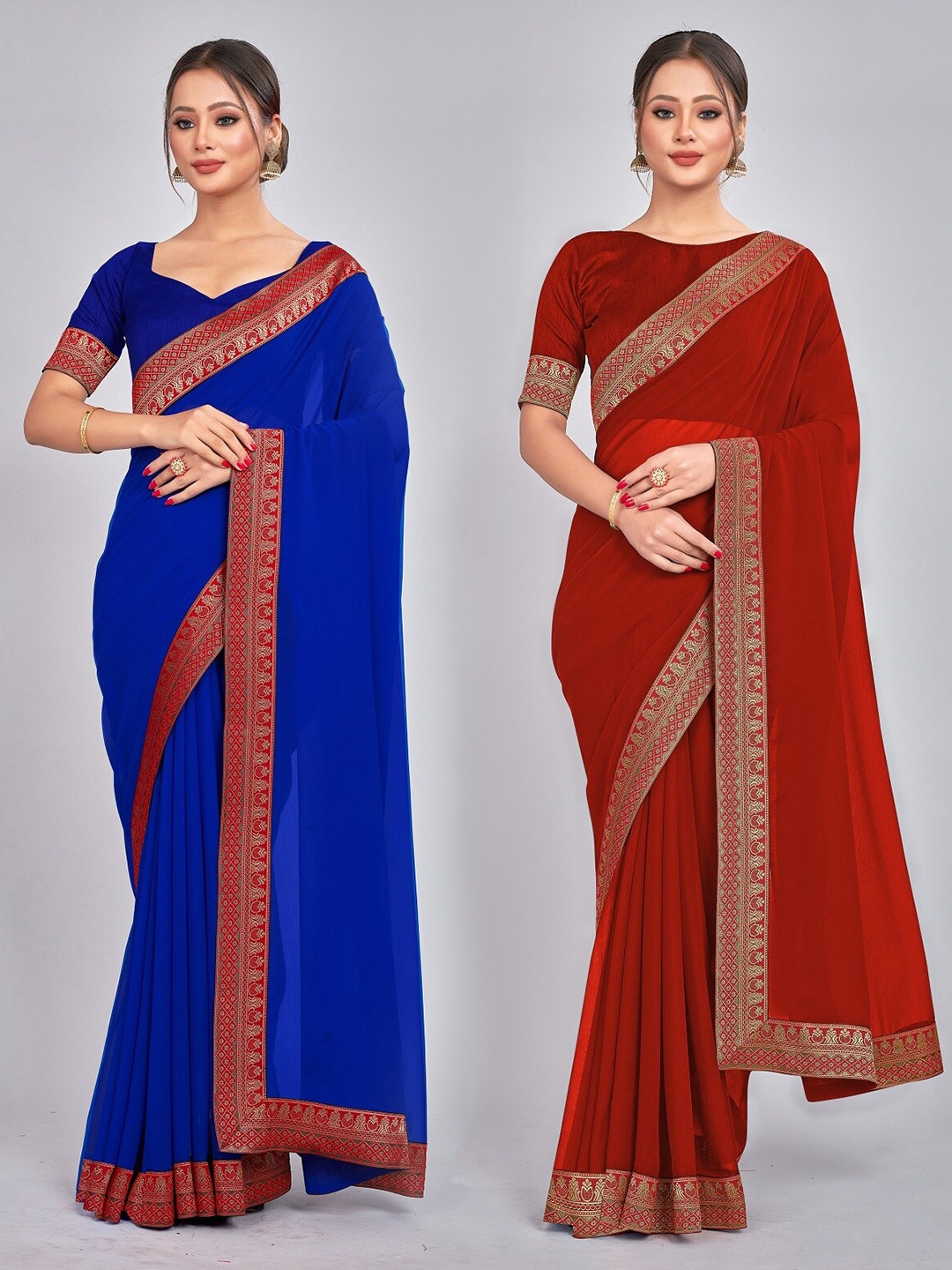 

CastilloFab Selection Of 2 Pure Georgette Saree, Blue