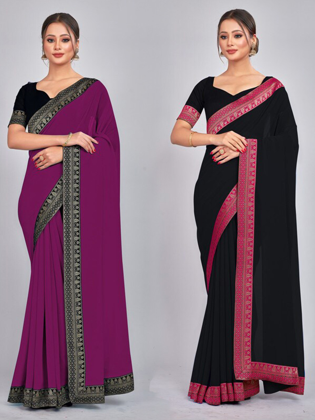 

CastilloFab Woven Design Pure Georgette Saree, Black