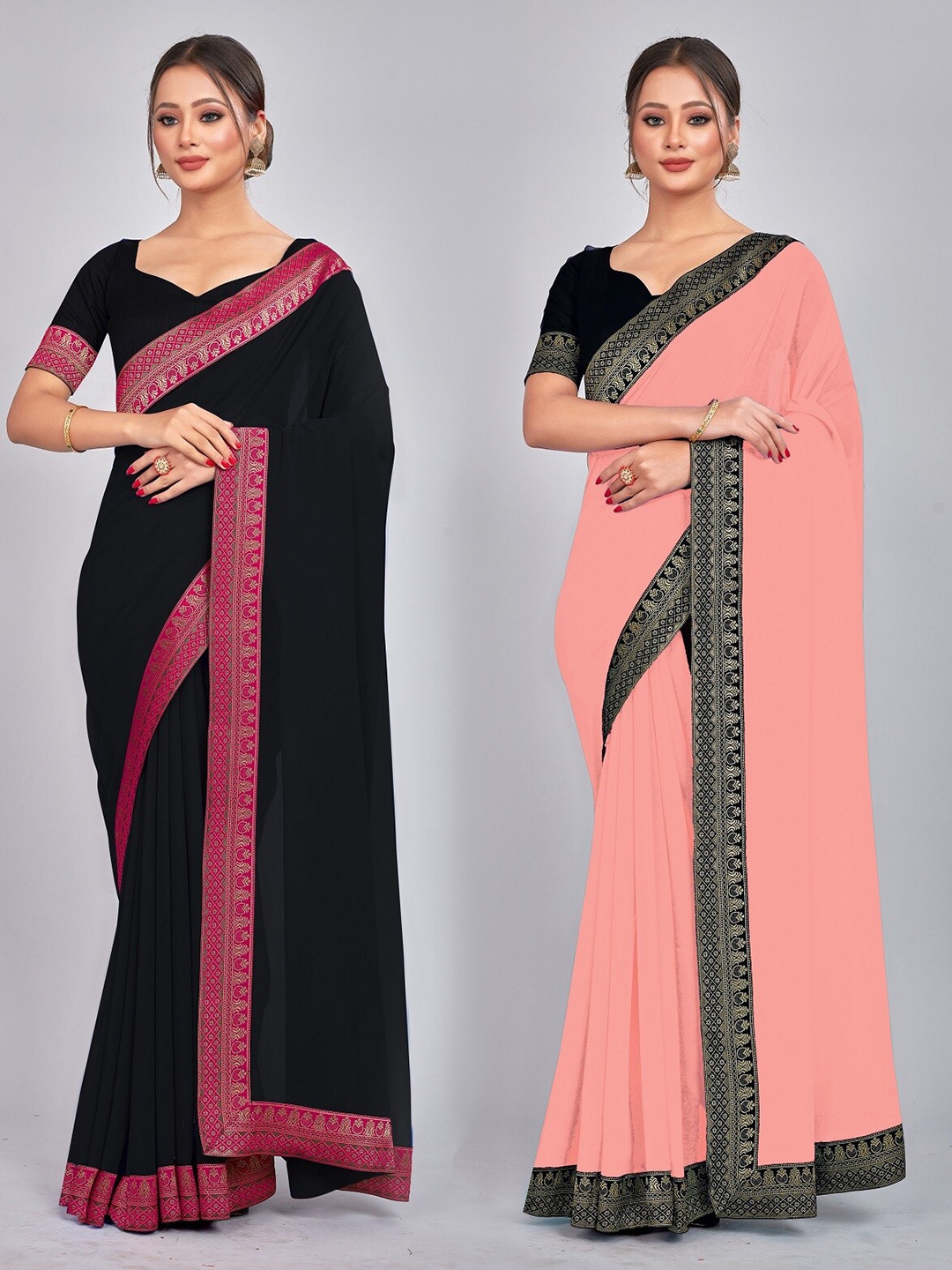 

CastilloFab Selection Of 2 Pure Georgette Saree, Black