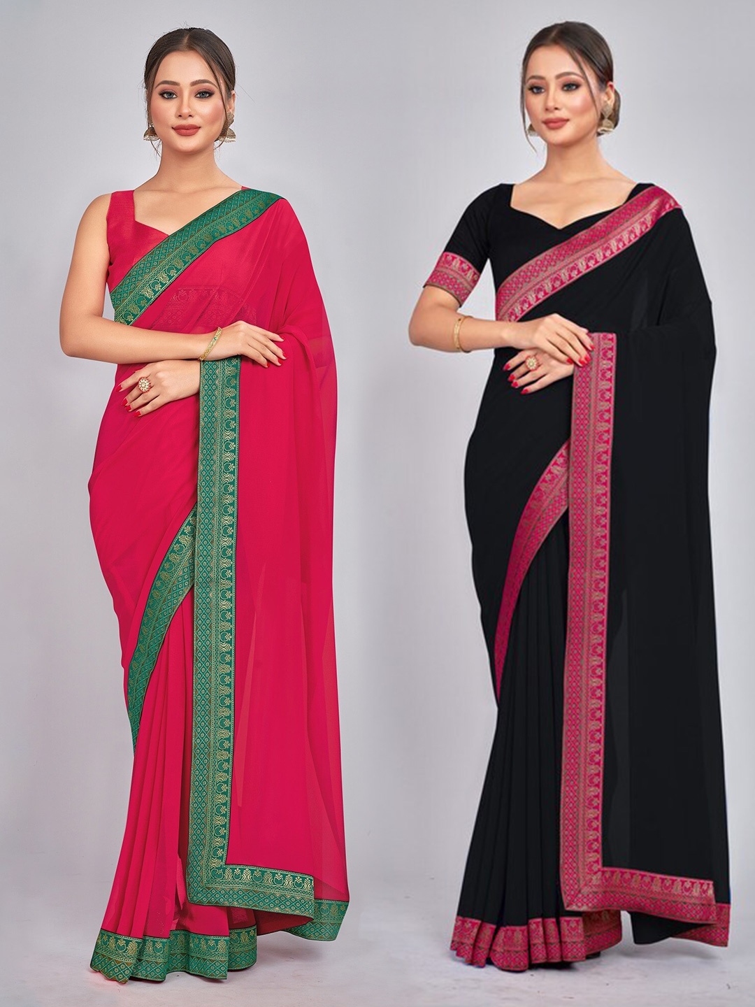 

CastilloFab Selection Of 2 Pure Georgette Saree, Black