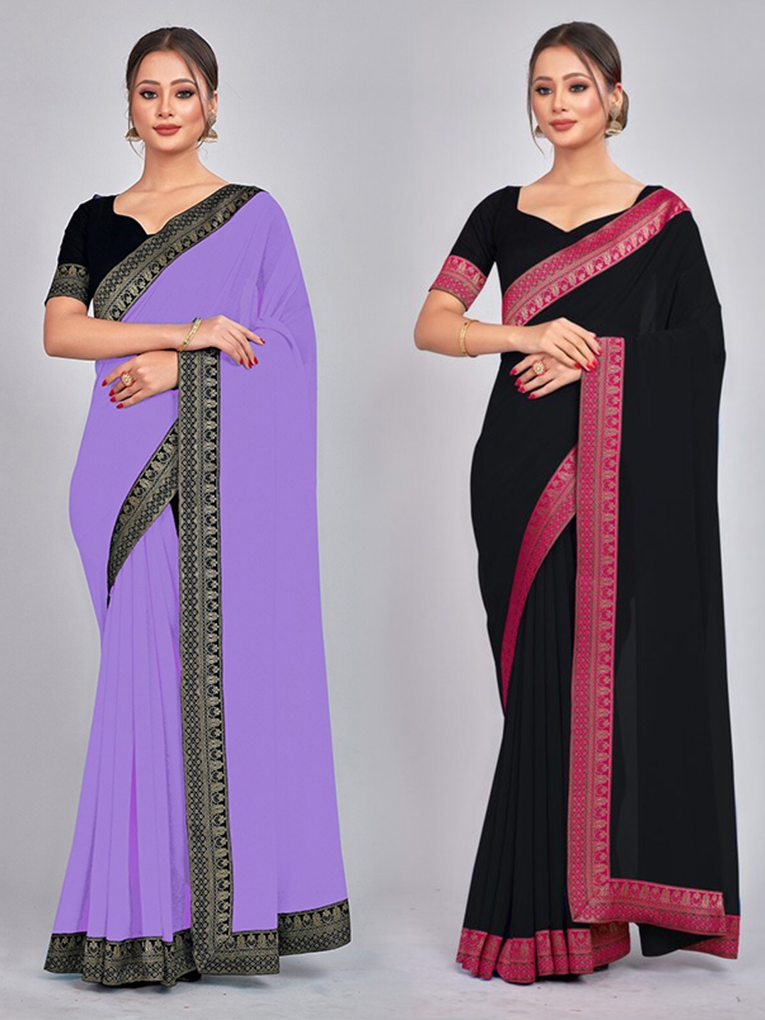 

CastilloFab Zari Pure Georgette Saree, Black