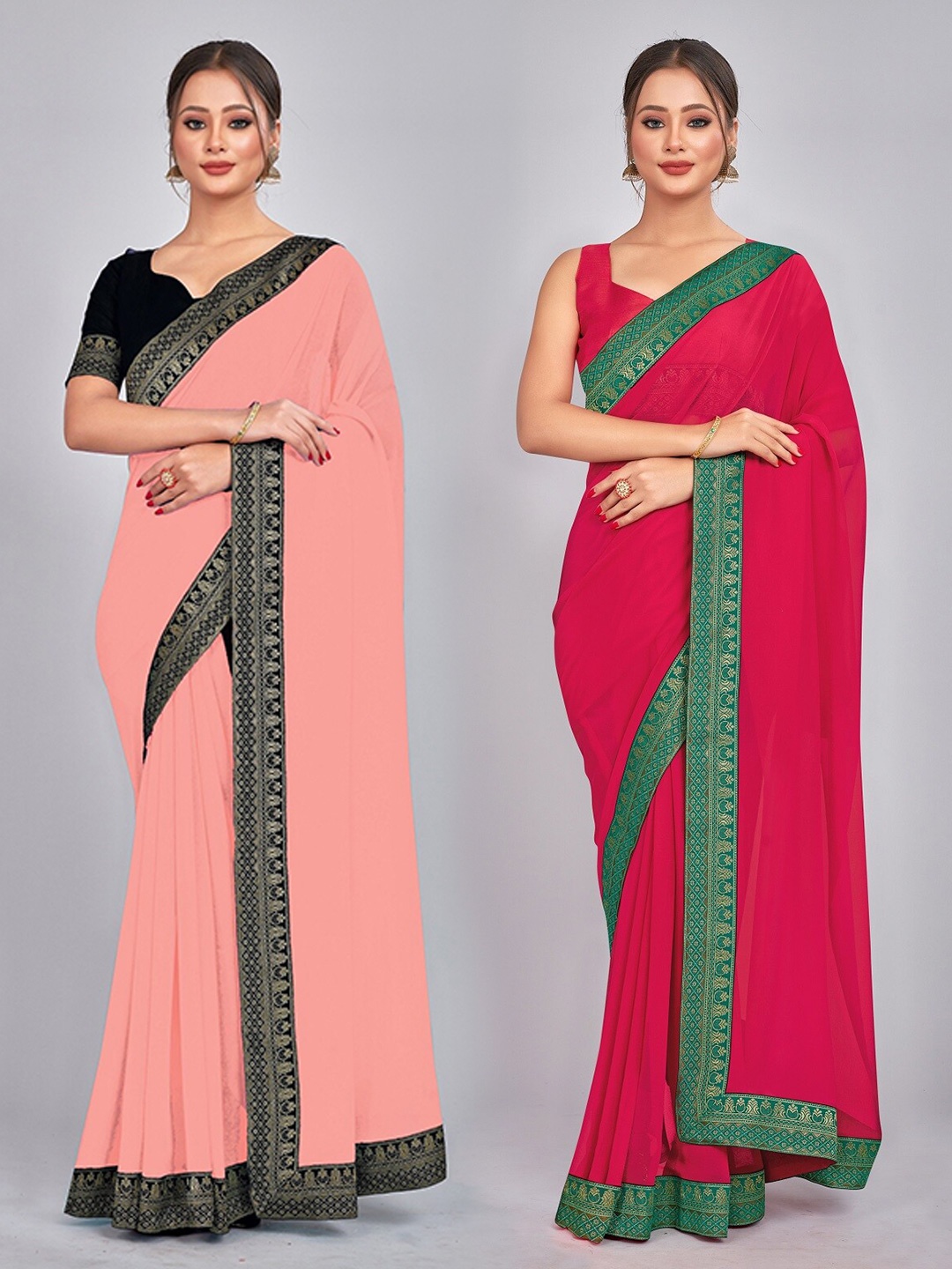 

CastilloFab Zari Pure Georgette Saree, Rose