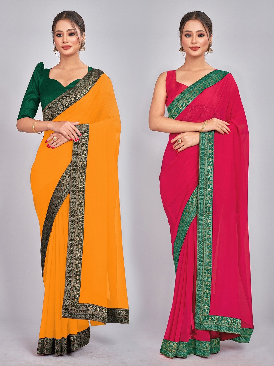 

CastilloFab Zari Pure Georgette Saree, Rose