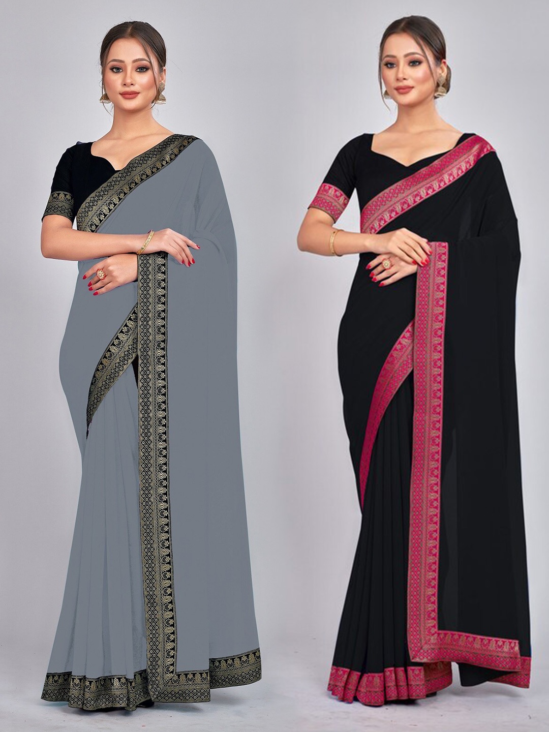 

CastilloFab Zari Pure Georgette Saree, Black