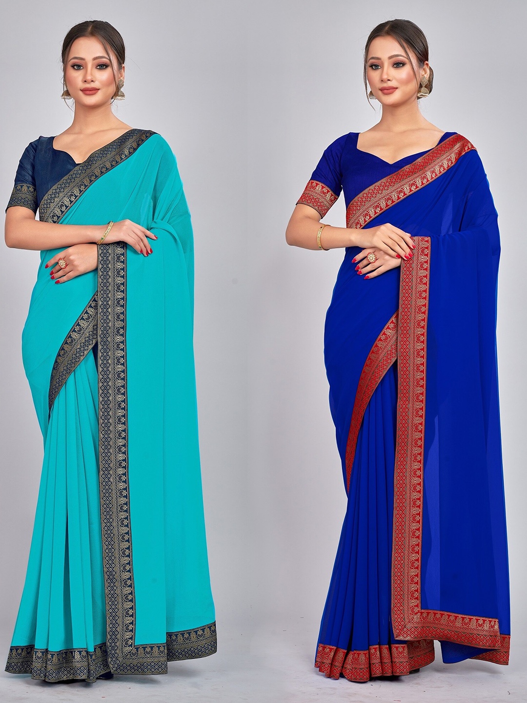 

CastilloFab Zari Pure Georgette Saree, Blue