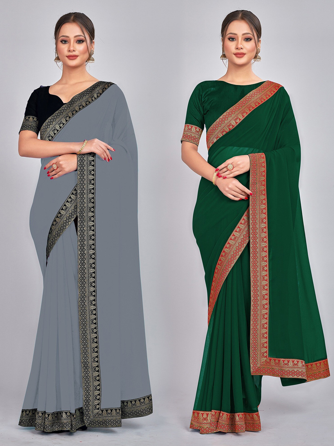 

CastilloFab Zari Pure Georgette Saree, Green