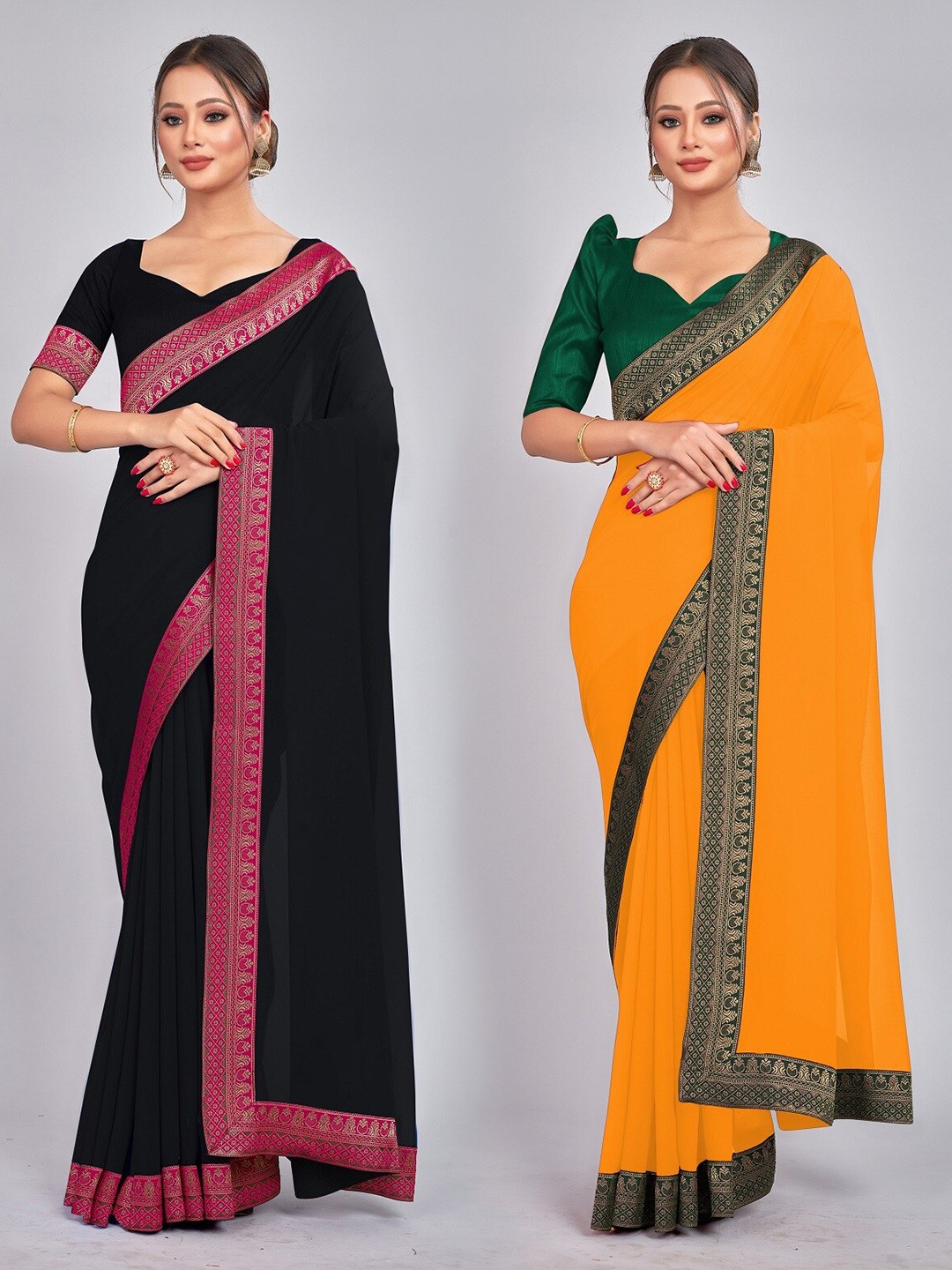

CastilloFab Zari Pure Georgette Saree, Black