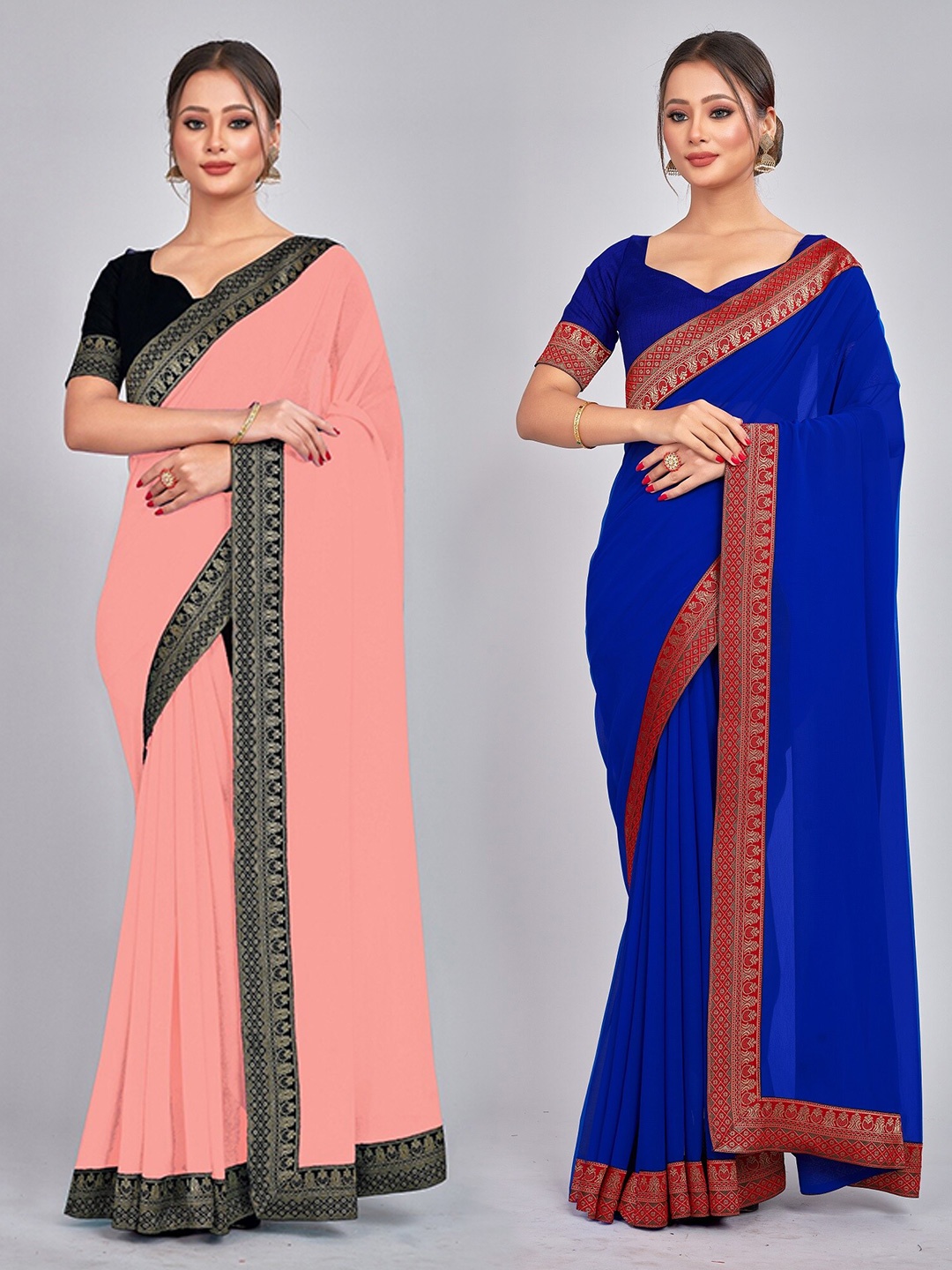 

CastilloFab Selection of 2 Zari Pure Georgette Saree, Blue