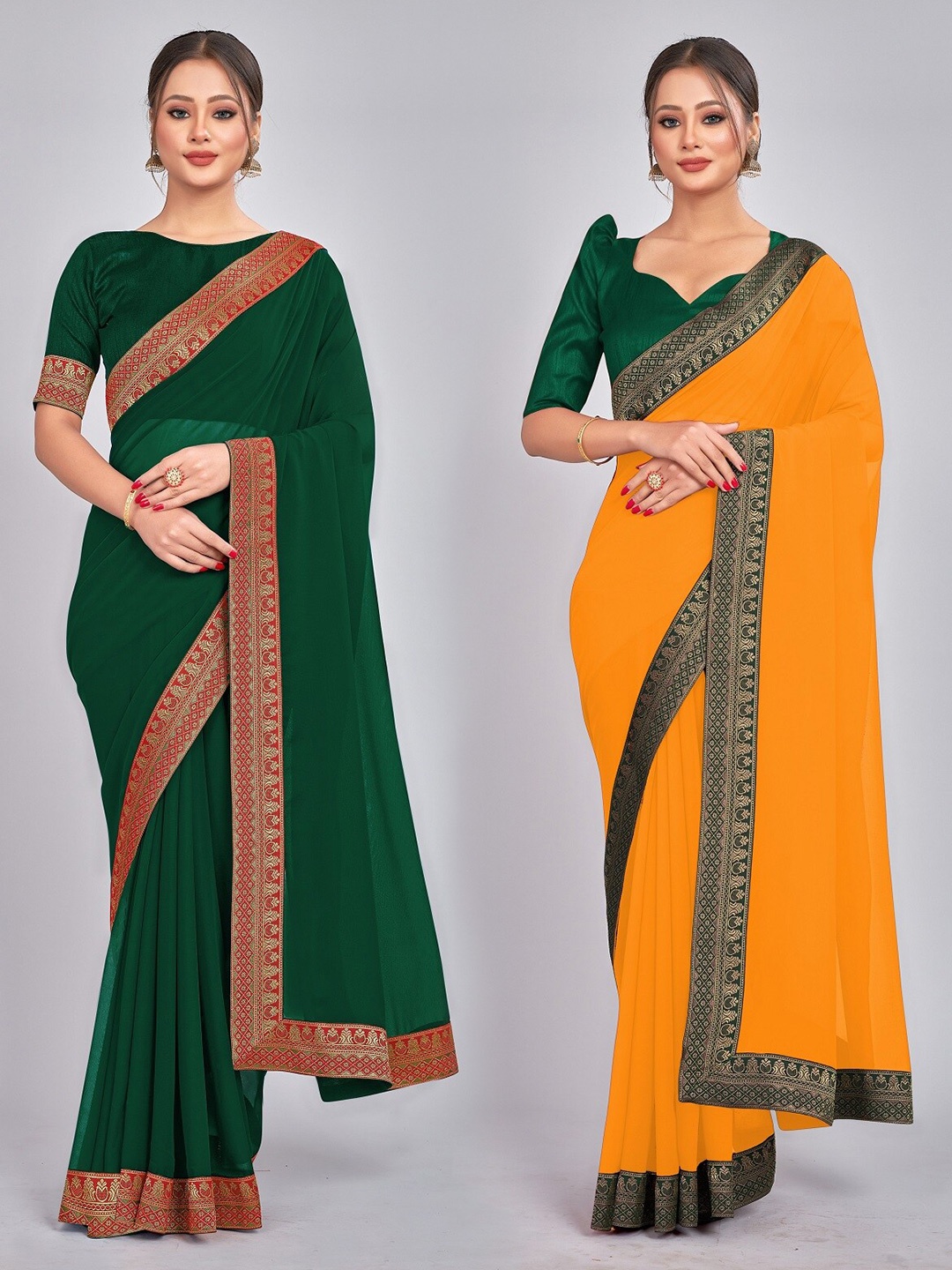 

CastilloFab Zari Pure Georgette Saree, Green