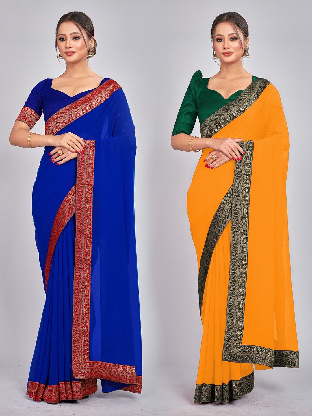 

CastilloFab Zari Pure Georgette Saree, Blue