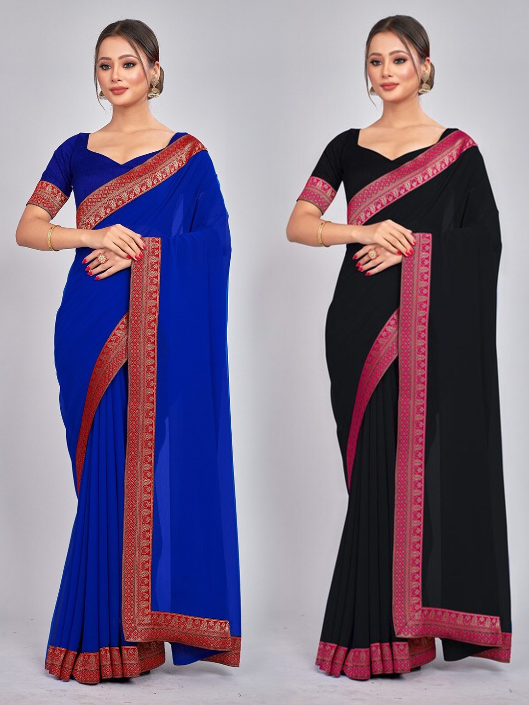 

CastilloFab Zari Pure Georgette Saree, Blue