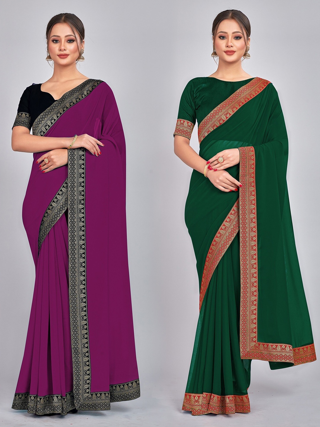 

CastilloFab Zari Pure Georgette Saree, Green