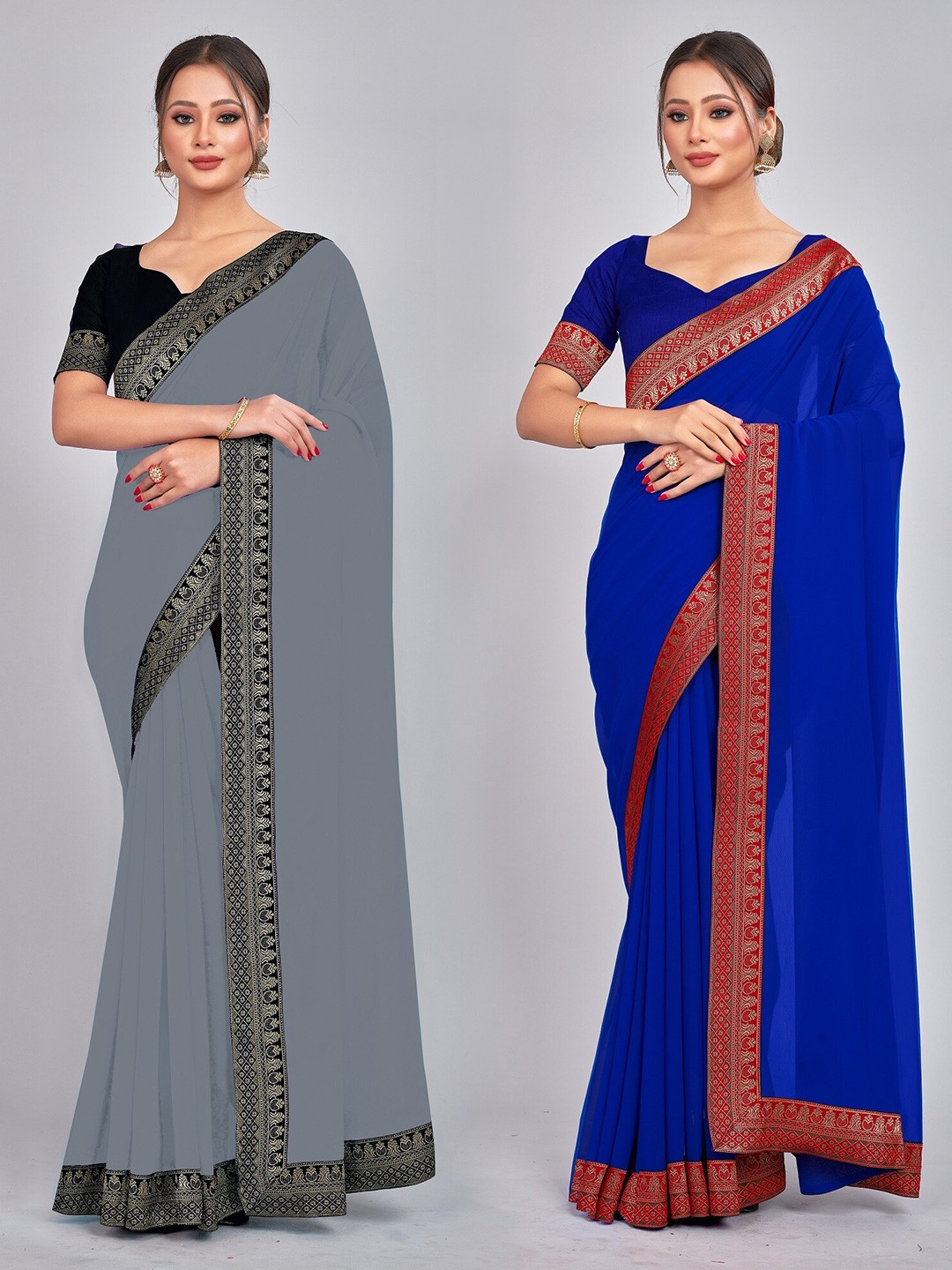 

CastilloFab Zari Pure Georgette Saree, Blue
