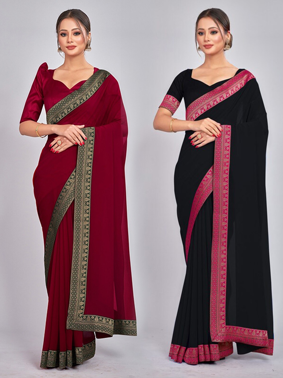 

CastilloFab Woven Design Pure Georgette Saree, Black