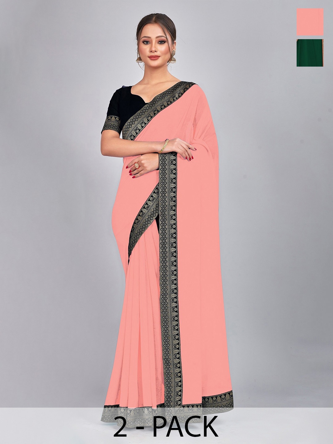 

CastilloFab Pure Georgette Lace Border Saree, Green