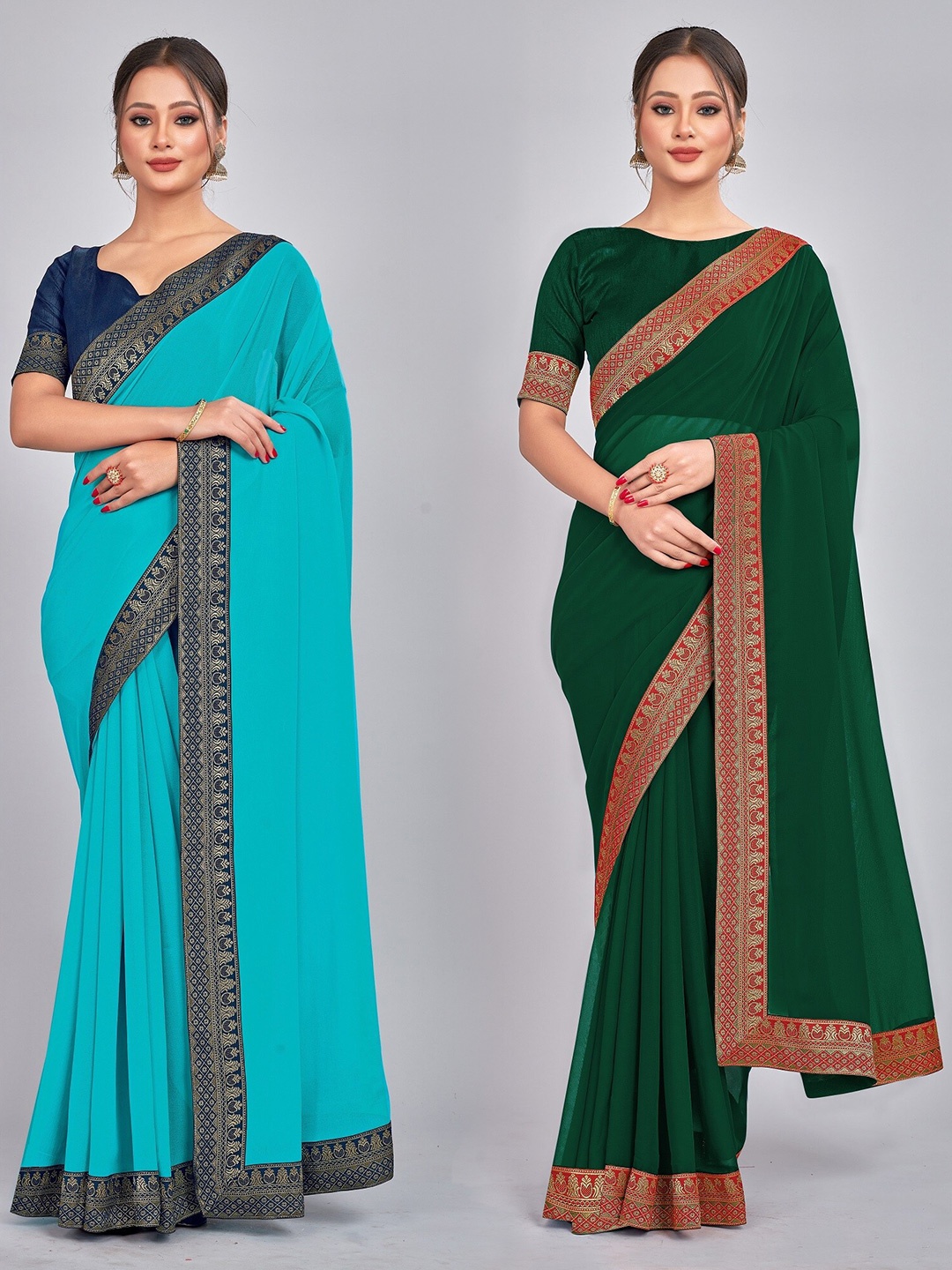 

CastilloFab Woven Design Pure Georgette Saree, Green