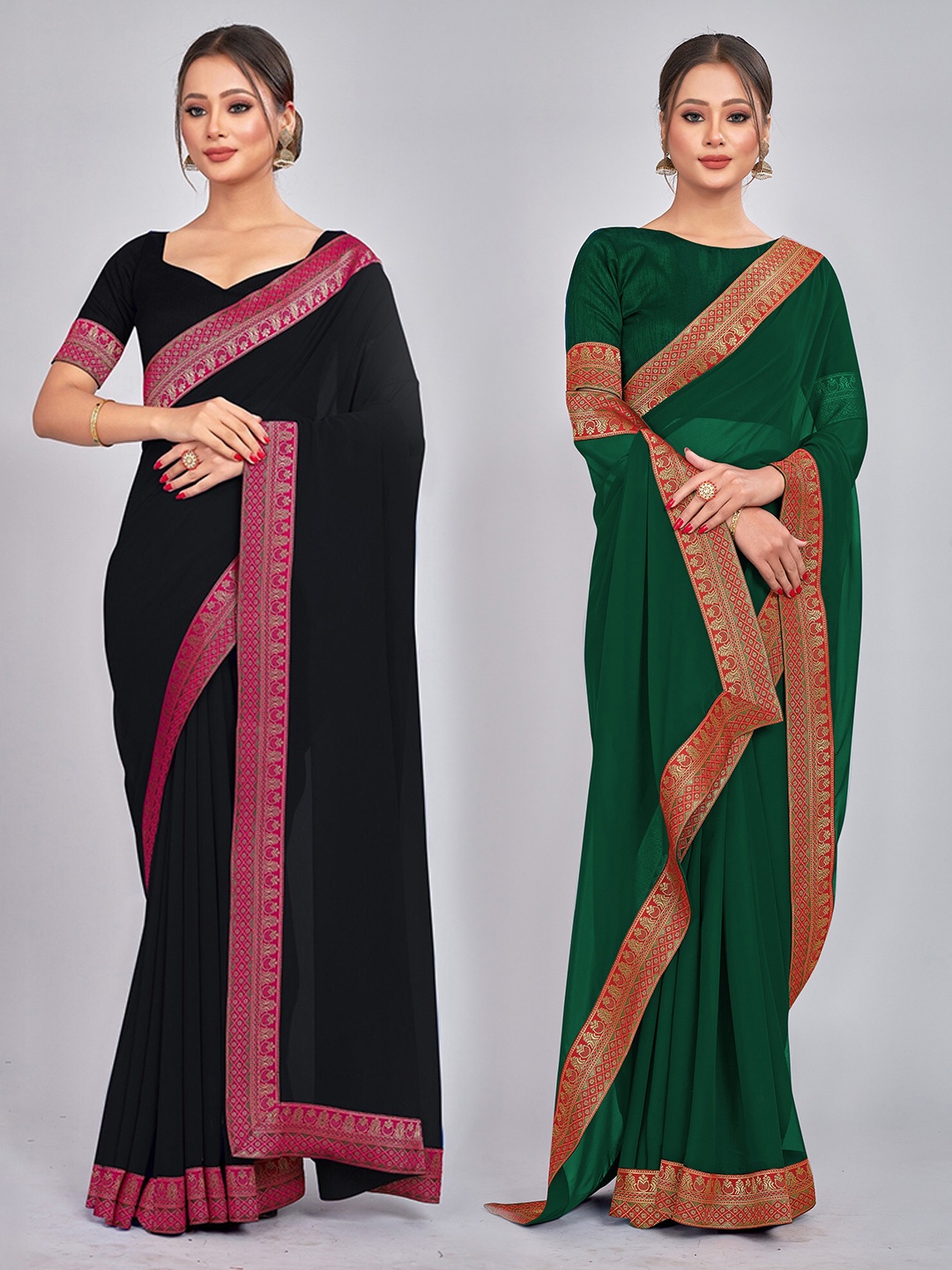 

CastilloFab Woven Design Pure Georgette Saree, Green