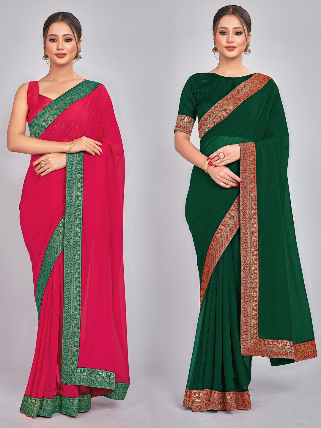

CastilloFab Woven Design Pure Georgette Saree, Green