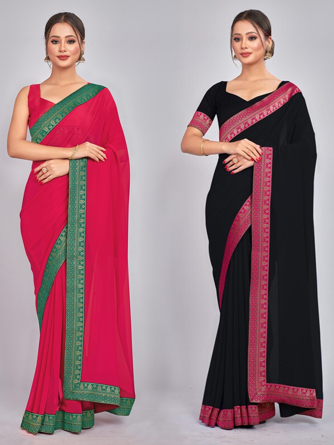 

CastilloFab Woven Design Pure Georgette Saree, Rose